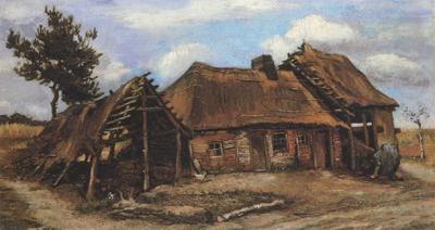 Cottage with Decrepit Barn and Stooping Woman (nn04), Vincent Van Gogh